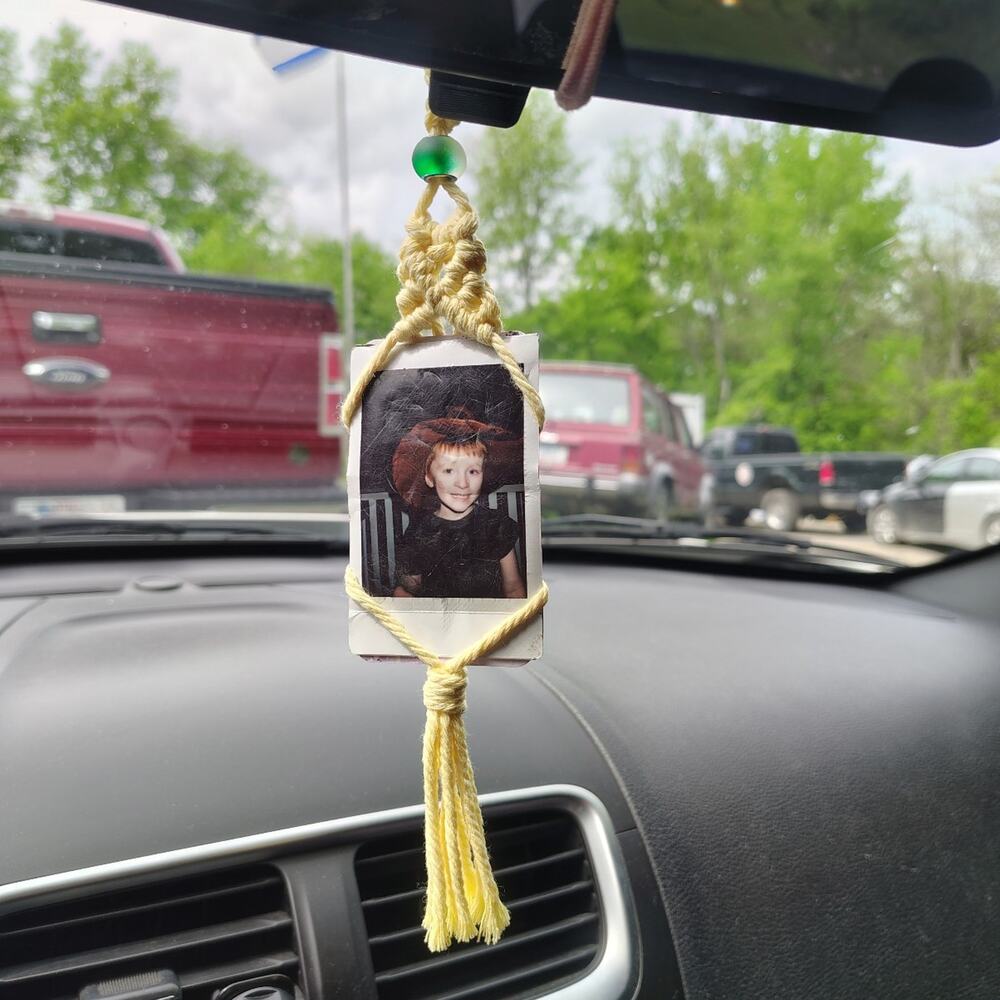 Macrame polaroid photo hanger car charm